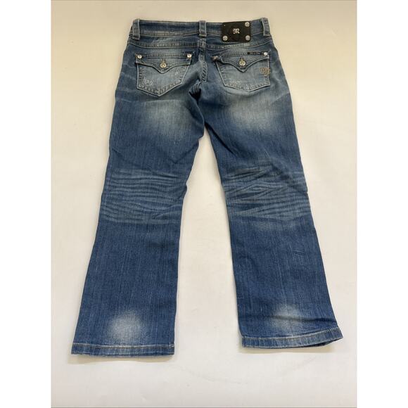 Miss Me Jeans Boyfriend Capri Thick Stitch Rhinestone Embroidered 28 Flap Pocket - Picture 6 of 13